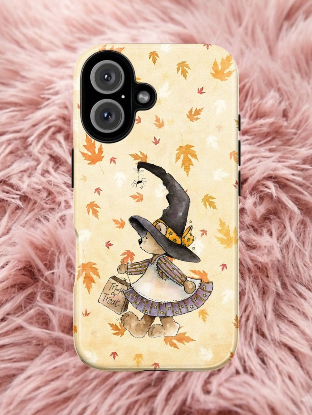 Cute Autumn Bear Witch Phone Case - Cream Fall Leaves